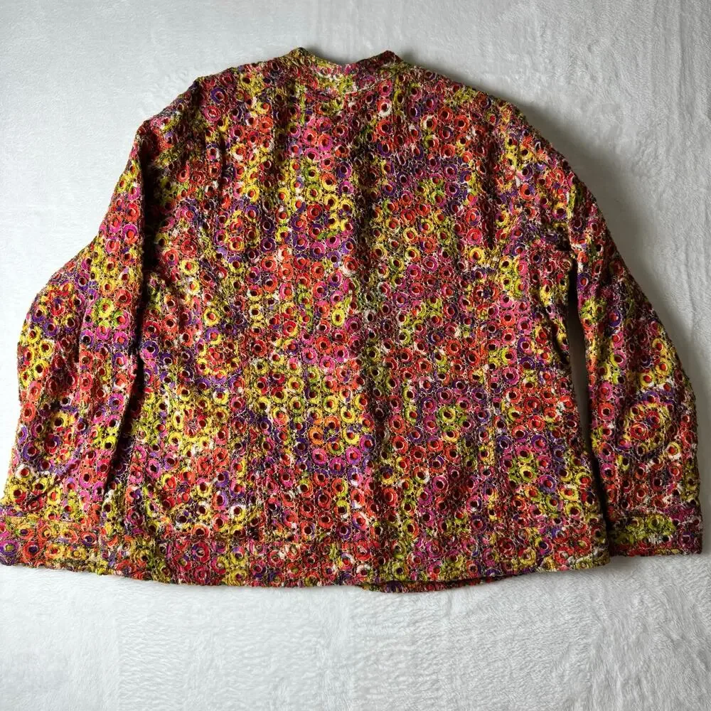 Chico’s Embroidered Jacket Size 3 Colorful Floral Textured Button Front Boho - Picture 9 of 11